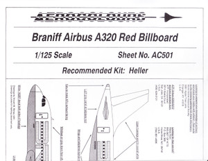 1/125 Scale Decal Braniff A-320 RED Billboard
