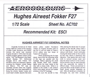 1/72 Scale Decal Hughes Air West F-27