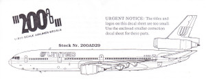 1/200 Scale Decal United DC10-30 / 767-200