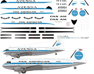 1/144 Scale Decal Pan Am & Avensa DC-3