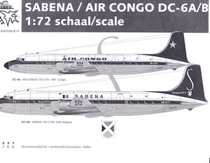 1/72 Scale Decal Sabena / Air Congo DC-6A/B