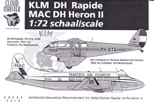 1/72 Scale Decal KLM Rapide / Martins Air Charter Heron