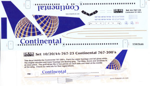 1/144 Scale Decal Continental 767-200