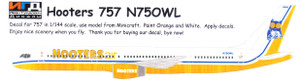 1/144 Scale Decal Hooters Air 757-200