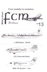 1/144 Scale Decal Varig Electra / Aerovias Brasil DC-3 / Total Brasilia EMB-120