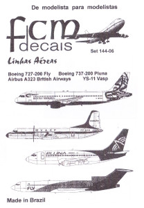 1/144 Scale Decal British Airways A-320 / VASP YS-11 / Pluna 737-200 / FLY 727-200