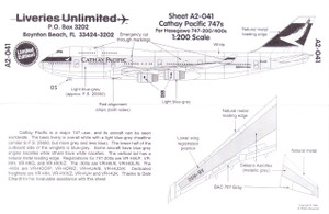 1/200 Scale Decal Cathay Pacific 747-200 / 400
