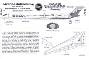 1/200 Scale Decal Reno Air MD-80 / 87 / 90