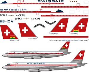 1/144 Scale Decal Swissair / Ghana Airways CV-990