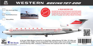 1/144 Scale Decal Western Airlines 727-200 Indianhead