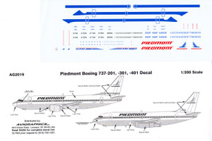 1/200 Scale Decal Piedmont 737-200 / 300 / 400