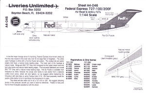 1/144 Scale Decal FedEx 727-100/200F