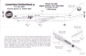 1/144 Scale Decal Japan Airlines 767-200/300