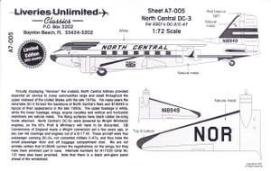 1/72 Scale Decal North Central DC-3