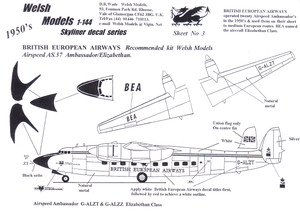 1/144 Scale Decal British European Airways Ambasssador Elizabethan