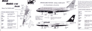 1/144 Scale Decal Swissair & United A-319 / A-320
