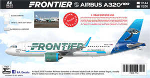 1/144 Scale Decal Frontier A-320 NEO CORTEZ THE TURTLE