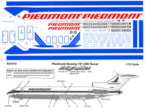 1/72 Scale Decal Piedmont 727-200