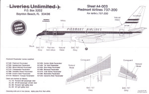 1/144 Scale Decal Piedmont 737-200 Factory
