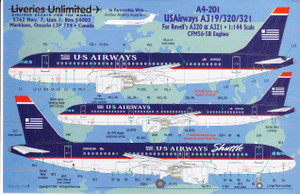 1/144 Scale Decal USAirways A-319 / A-320 / A-321