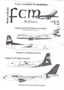 1/144 Scale Decal Air Plus Comet A-310 / Eagle Canyon F-27 / Brasil Central F-27 / British Airways A-319 A-320 Chatham Dockyard