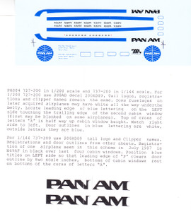 1/200 Scale Decal Pan Am 727-200 / 737-200