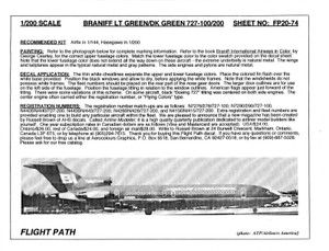 1/200 Scale Decal Braniff International 727-100 / 200 Light Green / Dark Green