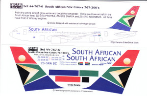 1/144 Scale Decal South African Airways 767-200