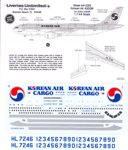 1/144 Scale Decal Korean Air A300-B