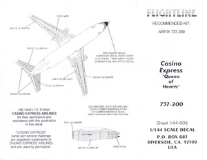 1/144 Scale Decal Casino Express 737-200 Queen of Hearts
