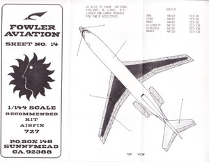 1/144 Scale Decal National 727-100 / 200 ANN / ELIZABETH / LYNN / MARY / NANCY / VIRGINIA