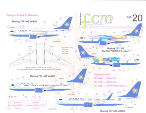 1/144 Scale Decal Varig Brasil 737-300 / 400 / 800