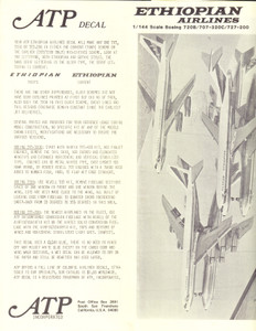 1/144 Scale Decal Ethiopian Airlines 707 / 720 / 727-200