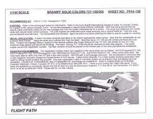 1/144 Scale Decal Braniff International 727-100 / 200 Solid Colors