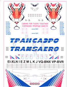 1/144 Scale Decal Transaero 747-400 Caring for Tigers Together