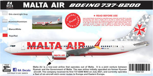 1/144 Scale Decal Air Malta 737-8 MAX