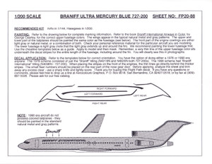 1/200 Scale Decal Braniff Ultra 727-200 MERCURY BLUE