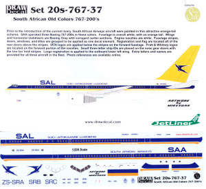 1/200 Scale Decal South African Airways 767-200