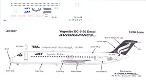 1/200 Scale Decal JAT Yugoslav Airlines DC9-30
