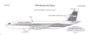 1/144 Scale Decal TWA 707