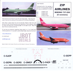 1/144 Scale Decal ZIP Airlines 737-200
