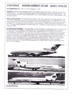 1/144 Scale Decal Hughes Airwest 727-200