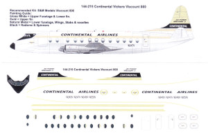 1/144 Scale Decal Continental Airlines Viscount 800