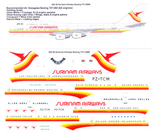 1/200 Scale Decal Surinam Airways 747-306M