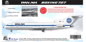 1/144 Scale Decal Pan Am 727-200