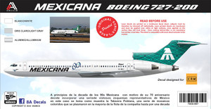 1/144 Scale Decal Mexicana 727-200 80th Anniversary