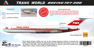 1/144 Scale Decal Trans World 727-200