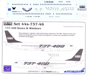 1/144 Scale Decal 737-400 Cockpit / Windows / Doors / Escapes