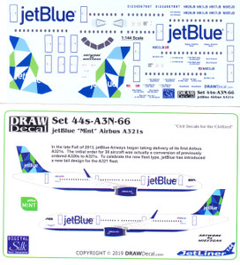 1/144 Scale Decal JetBlue A-321 MINT
