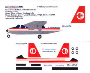 1/72 Scale Decal MAS Malaysian BN Islander